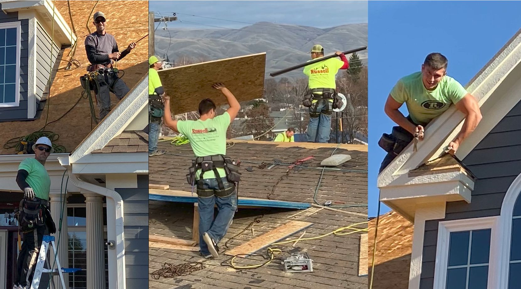 Team member from Russell Quality Roofing inspecting a roof, showcasing their reliable roofing services for residential and commercial roofing.