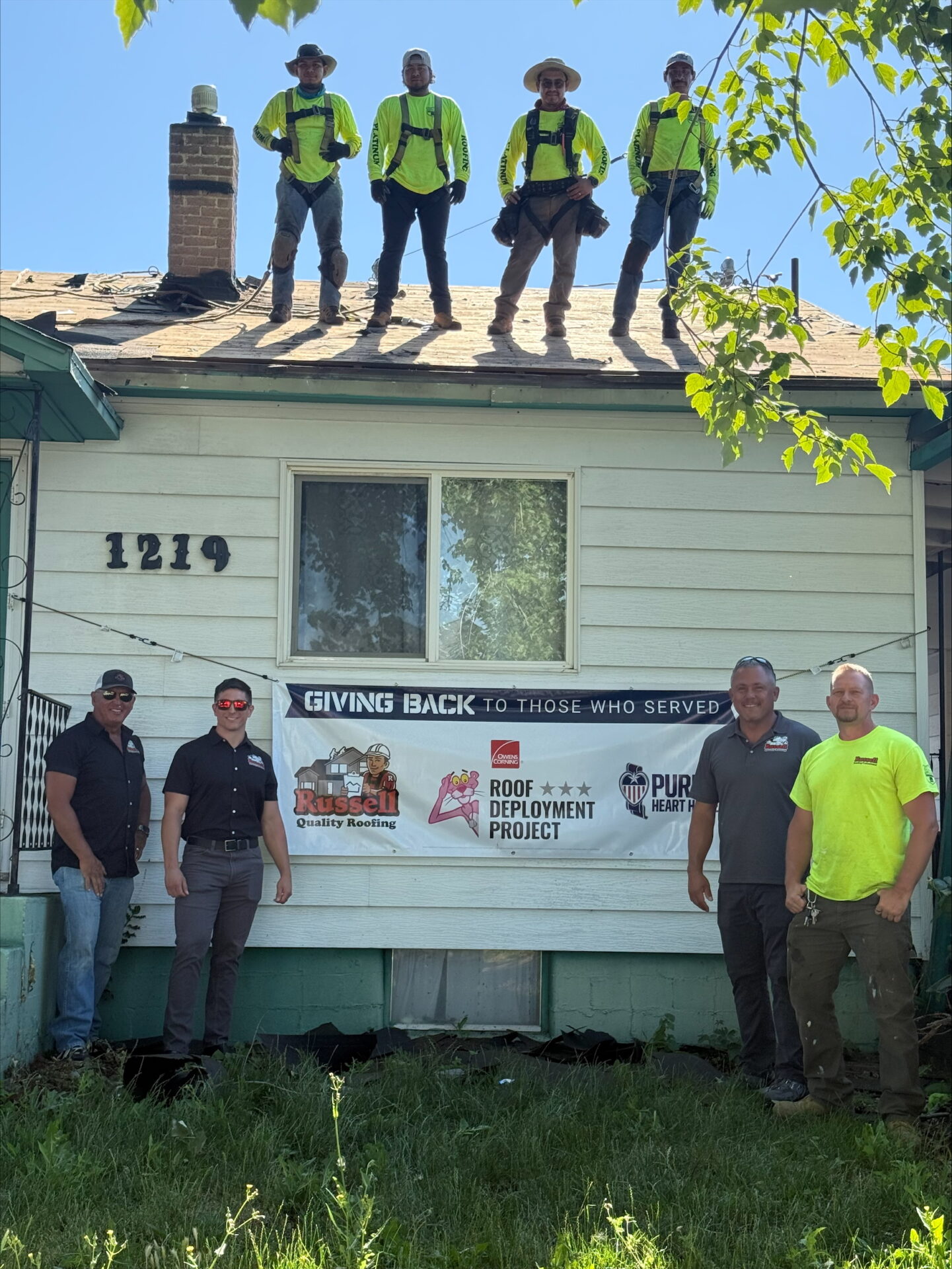 Russell Quality Roofing finishing a roof replacement for Purple Heart in the Lewiston Spokane area