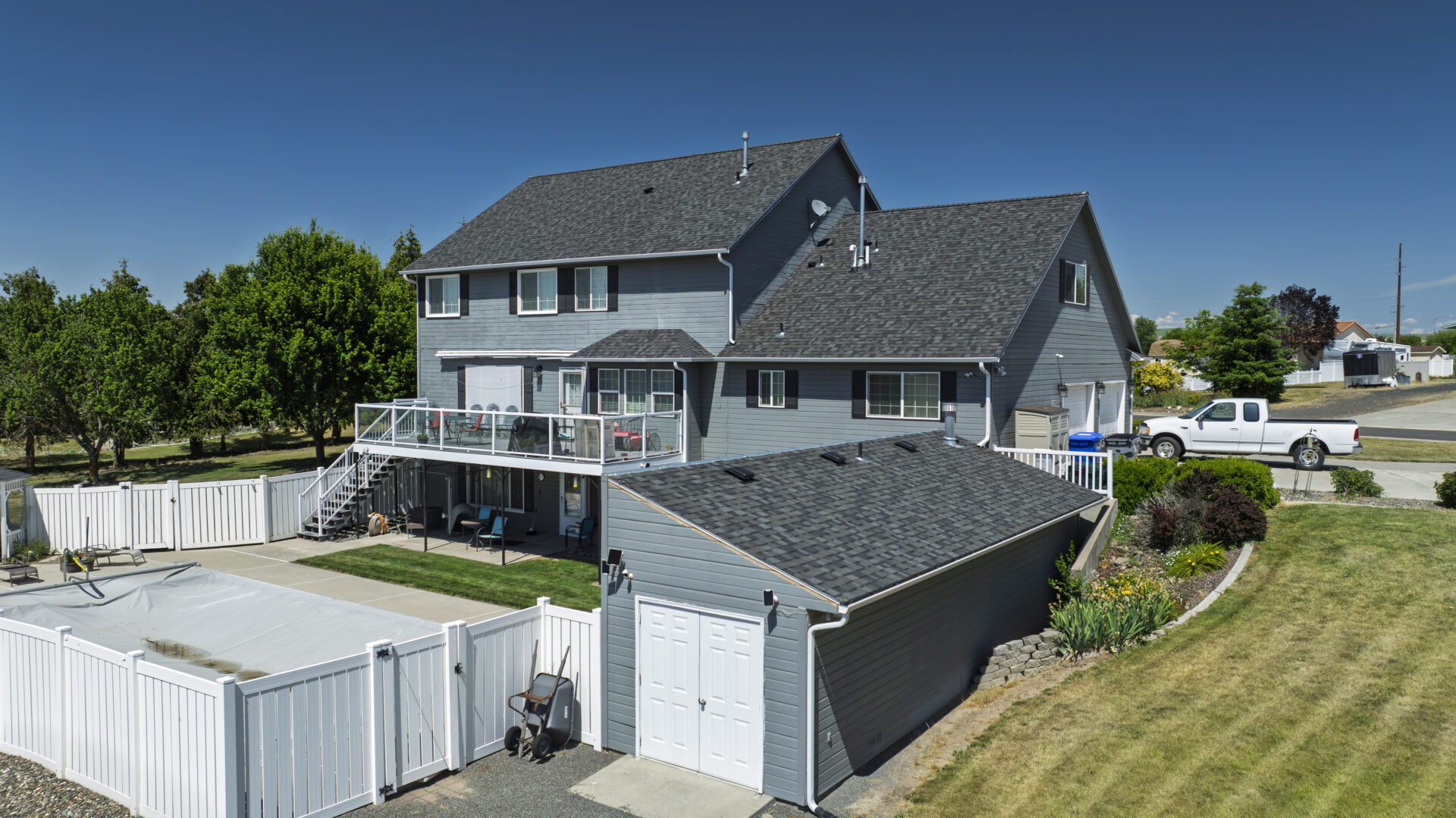 Completed Russel Quality Roofing blue colored project.