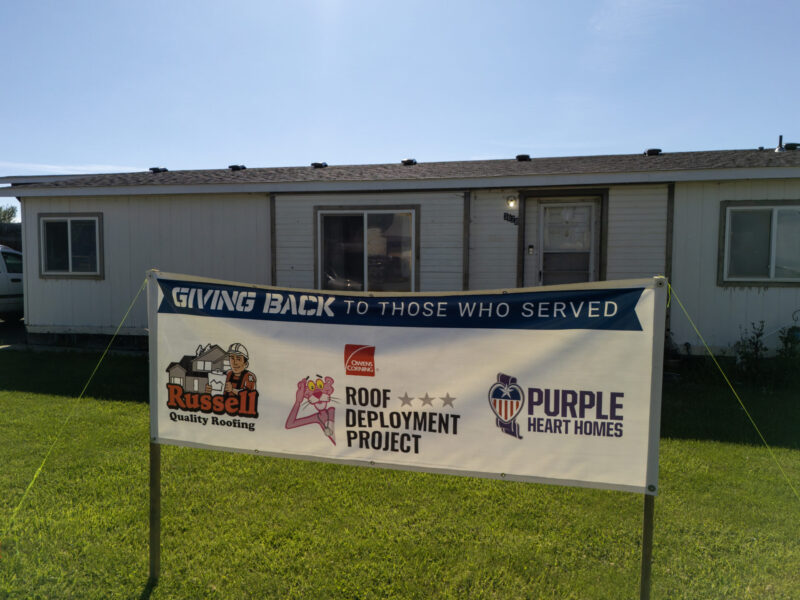 Russell Quality Roofing crew installing a new roof for Navy veteran Patrick Santos Jr. in Lewiston, Idaho, as part of the Owens Corning Roof Deployment Project